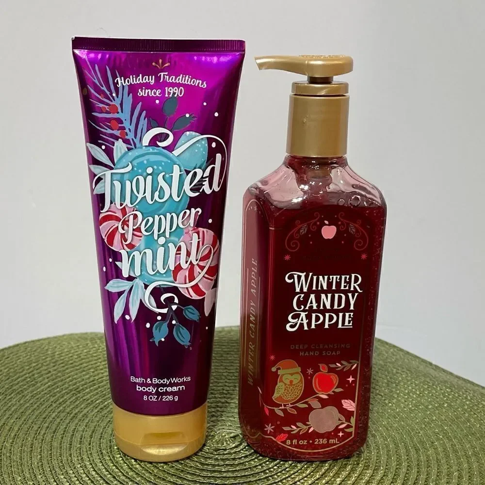 BBW Winter Candy Apple Hand Soap & Twisted Peppermint Body Cream NWT